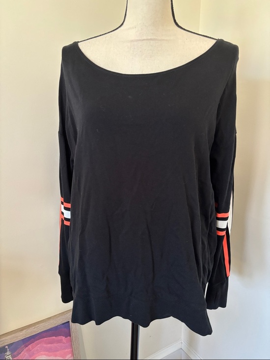 Sweaty Betty Tops - Sweaty Betty Black Long-Sleeve Top with Orange and White Sleeve Stripes